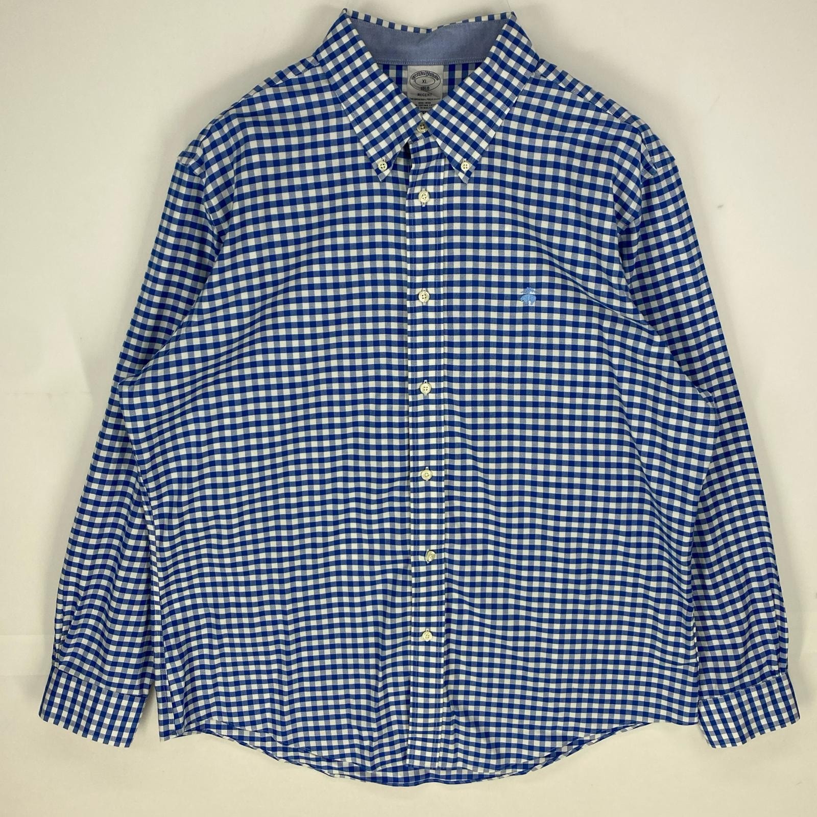 古着 ブルックスブラザーズ Brooks Brothers 長袖シャツ ボタンダウン ワンポイント REGENT XL  ブルー系 チェック メンズ
