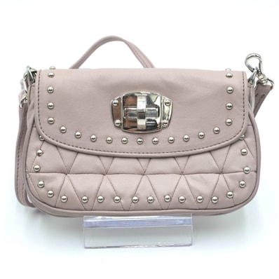 MIU MIU(ミュウミュウ)マテラッセ スタッズ ショルダーバッグ ミニバッグ ピンク レザー シルバー金具 レディース【中古】