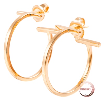 TIFFANY&Co. ティファニー ティファニーT ワイヤー フープ ピアス ミディアム K18RG ピンク ゴールド【中古】