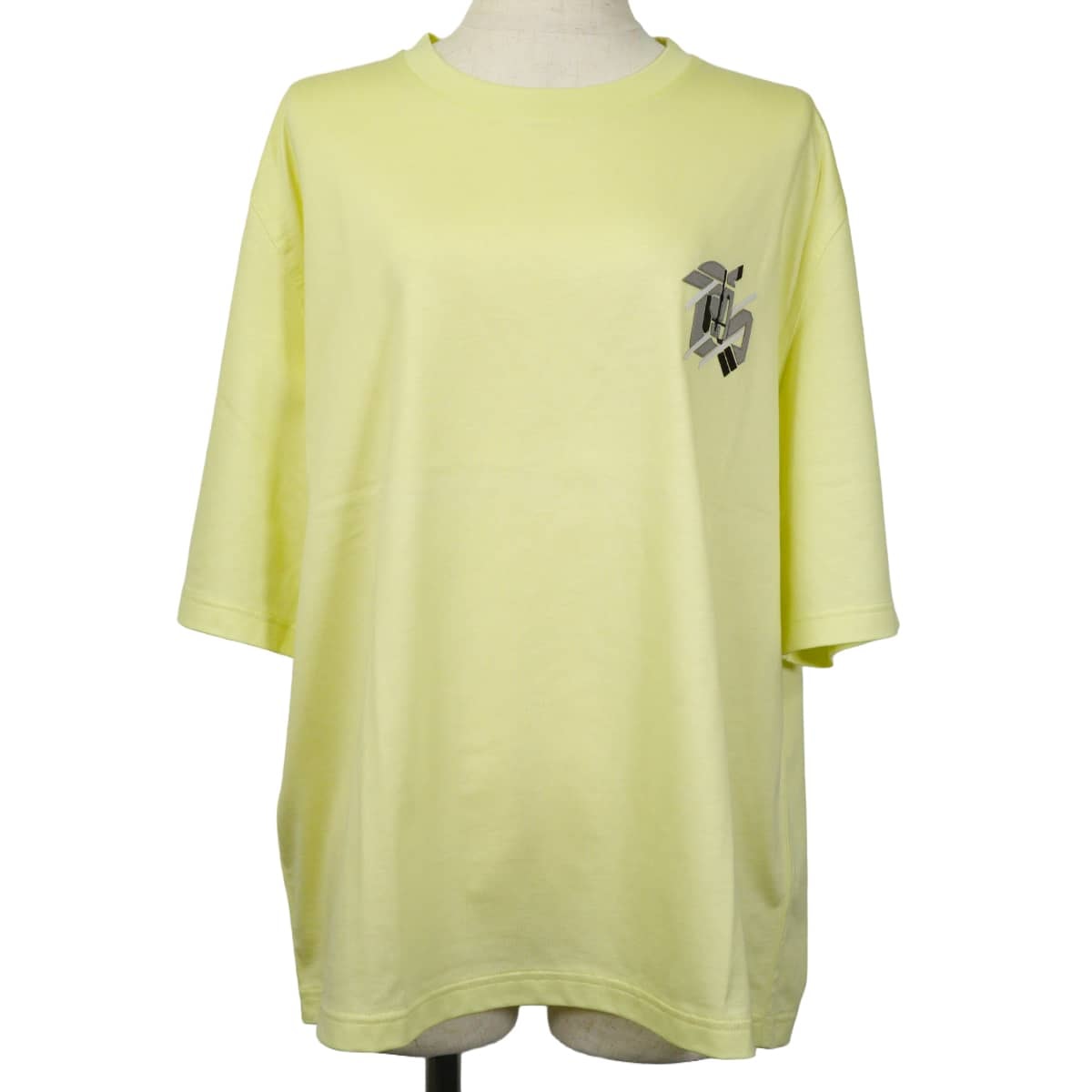 2023年春夏 HERMES エルメス 半袖Tシャツ メンズ シュヴォーアンシンメトリー レザーパッチ付き ライムイエロー コットン100%/ラムスキン #L H357925 新品未使用