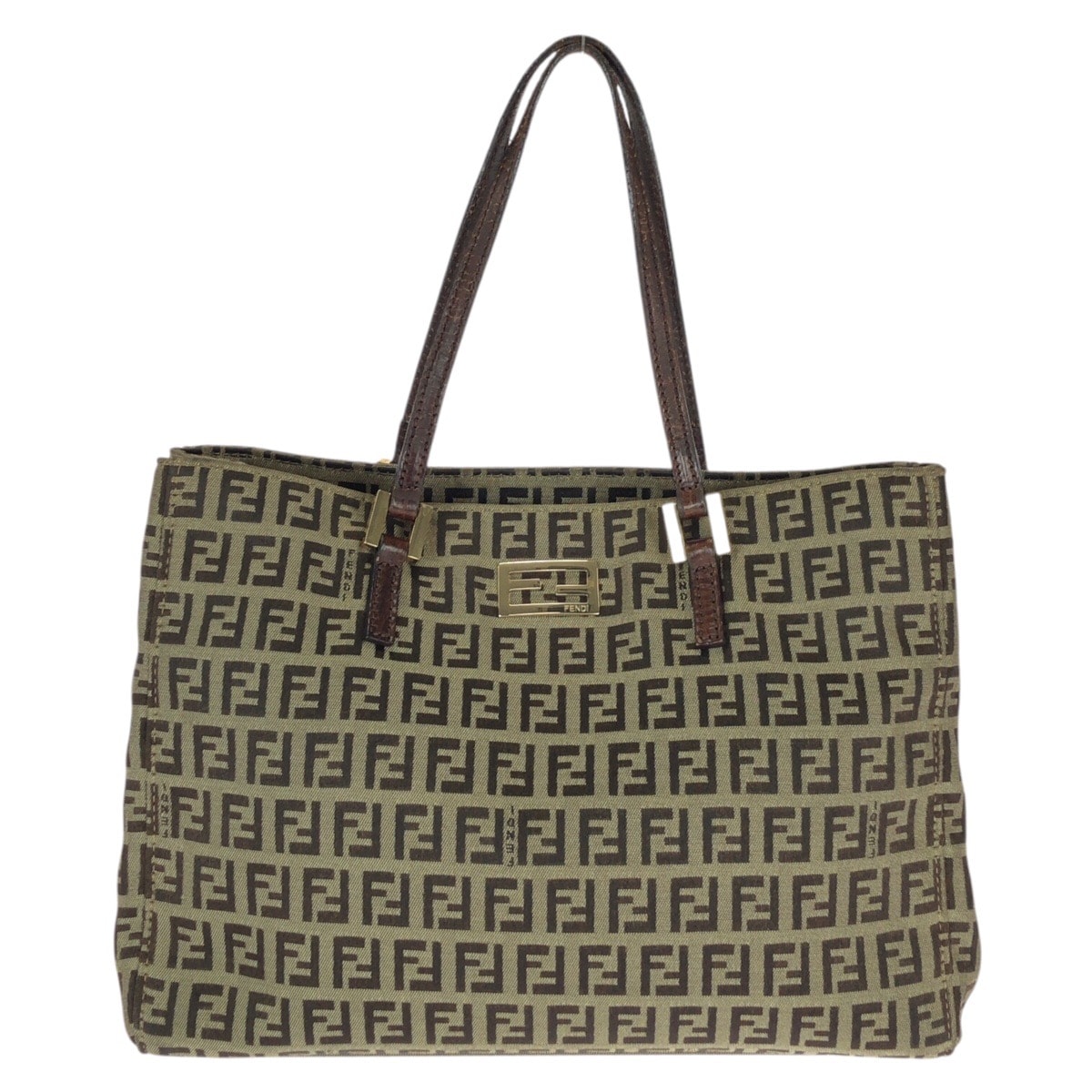 美品 FENDI フェンディ ヴィンテージ ズッキーノ ベージュ ブラウン ゴールド金具 キャンバス レザー/ ミニトートバッグ ハンドバッグ 600967 【中古】