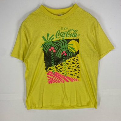古着 90's/90年代 ヘインズ Hanes USA製 半袖Tシャツ シングルステッチ コカコーラ クルーネック XL イエロー系 プリント メンズ