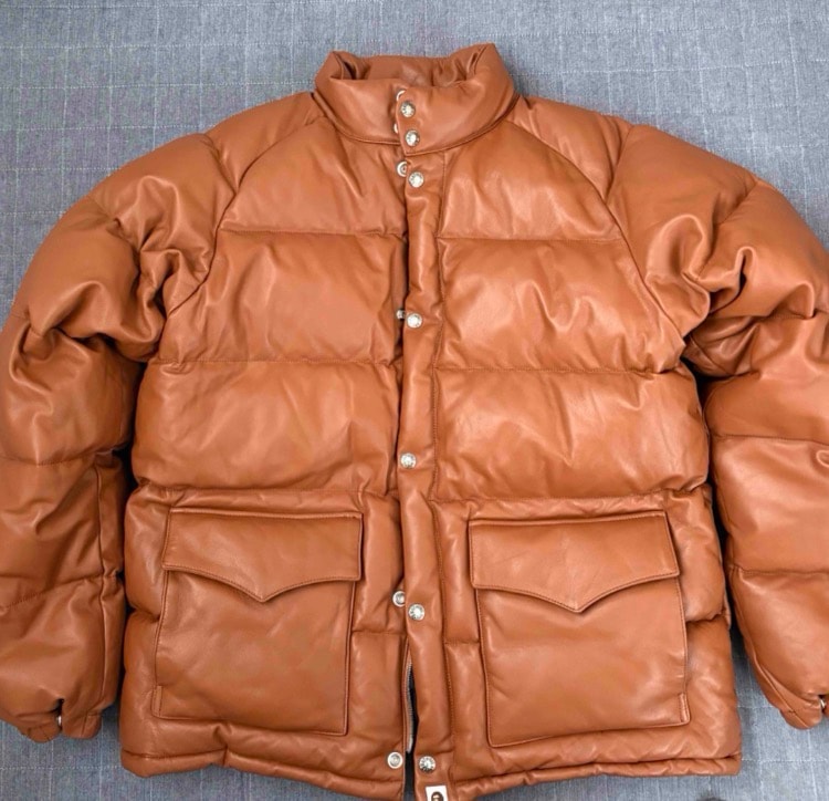 A BATHING APE Leather Classic Down Jacket "Brown"