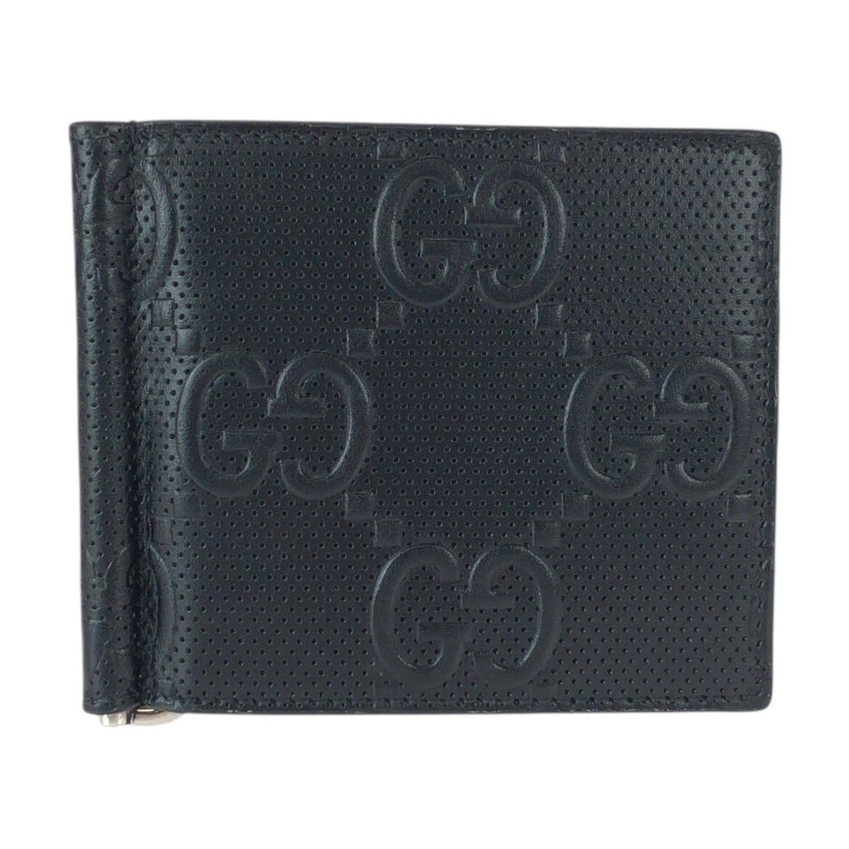 美品 GUCCI グッチ GGエンボス ブラック 黒 シルバー金具 レザー マネークリップ カードケース 600860 【中古】
