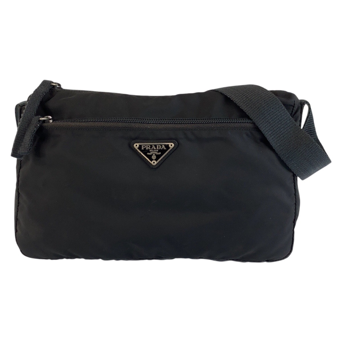 PRADA プラダ テスート 三角ロゴプレート ブラック 黒 シルバー金具 ナイロン ショルダーバッグ ポシェット 603327 【中古】