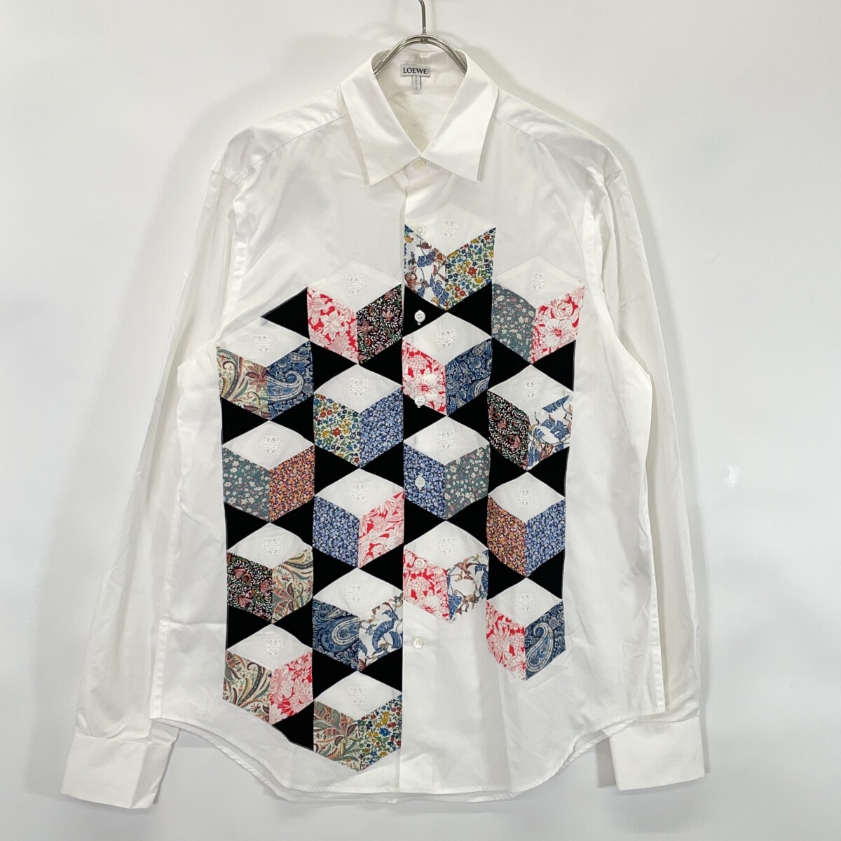 ロエベ ホワイト アナグラム×和柄 シャツ