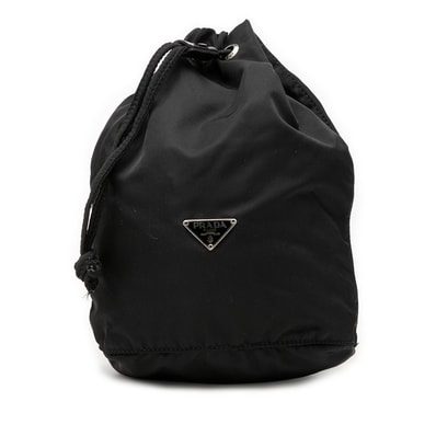 プラダ 三角ロゴプレート 巾着ポーチ 小物入れ ブラック ナイロン レディース PRADA 【中古】