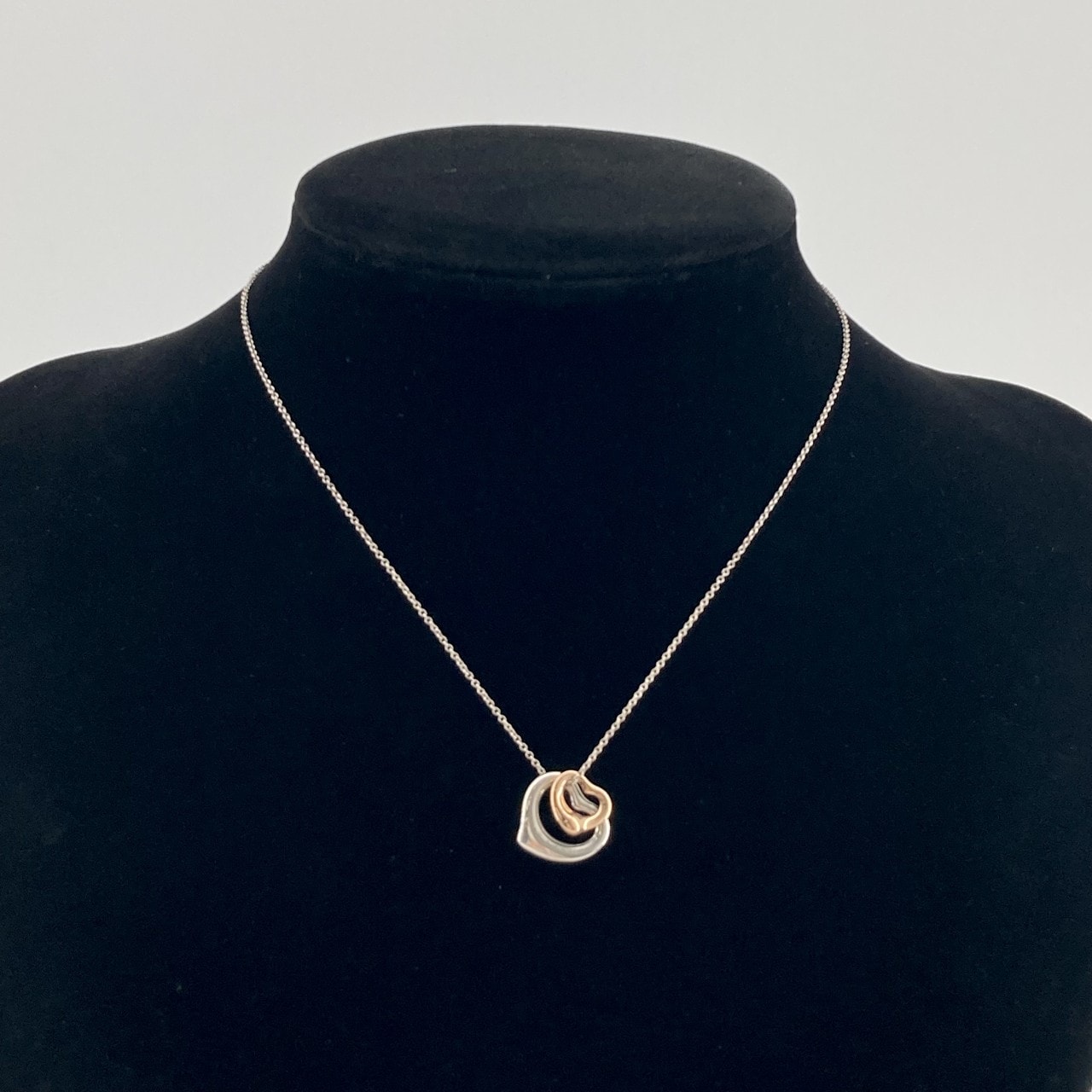 TIFFANY&Co.(ティファニー) エルサペレッティ ダブル オープン ハート Ag925/Au750 コンビネーション ネックレス 4.3g ローズゴールド×シルバー