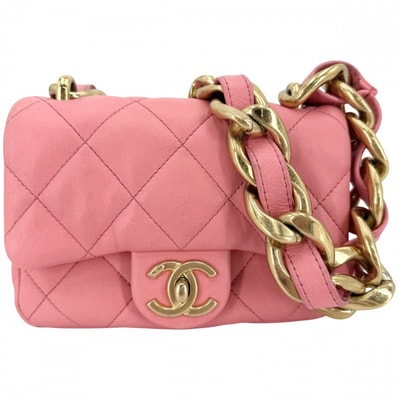 CHANEL シャネル ショルダーバッグ ミニマトラッセ チェーンショルダー ターンロック Mini Matelasse ココマーク レザー ピンク ゴールド金具 レディース【中古品】