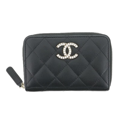 【値下げ】CHANEL シャネル マトラッセ ジップ コインパース AP4560 キャビアスキン ブラック レディース【中古】