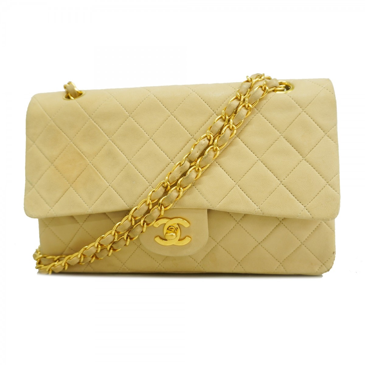 ★最終価格★SALE【6cb2232】シャネル ショルダーバッグ マトラッセ チェーンショルダー ラムスキン ベージュ ゴールド金具【中古】レディース