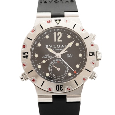 【6wgc0172】ブルガリ ディアゴノ スクーバ GMT SD38SGMT 黒文字盤【中古】腕時計 メンズ
