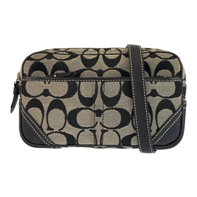美品 COACH コーチ シグネチャー ブラック 黒 グレー キャンバス レザー/ ボディバッグ ウエストポーチ 601976 【中古】
