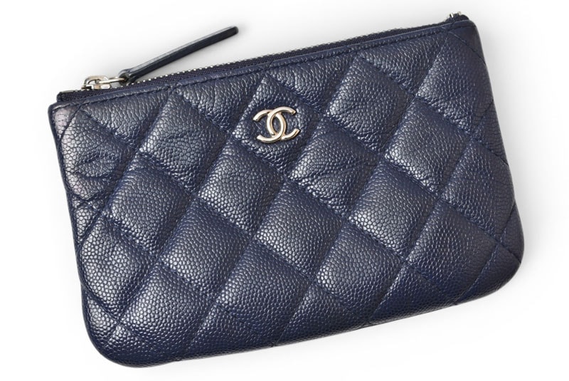 シャネル ポーチ CHANEL クラシック コスメポーチ マトラッセ キャビアスキン ネイビー【中古】