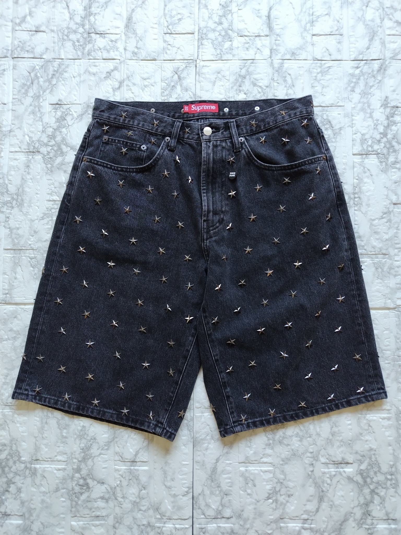 Supreme Stars Studded Baggy Denim Short "Black"