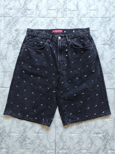 Supreme Stars Studded Baggy Denim Short "Black"