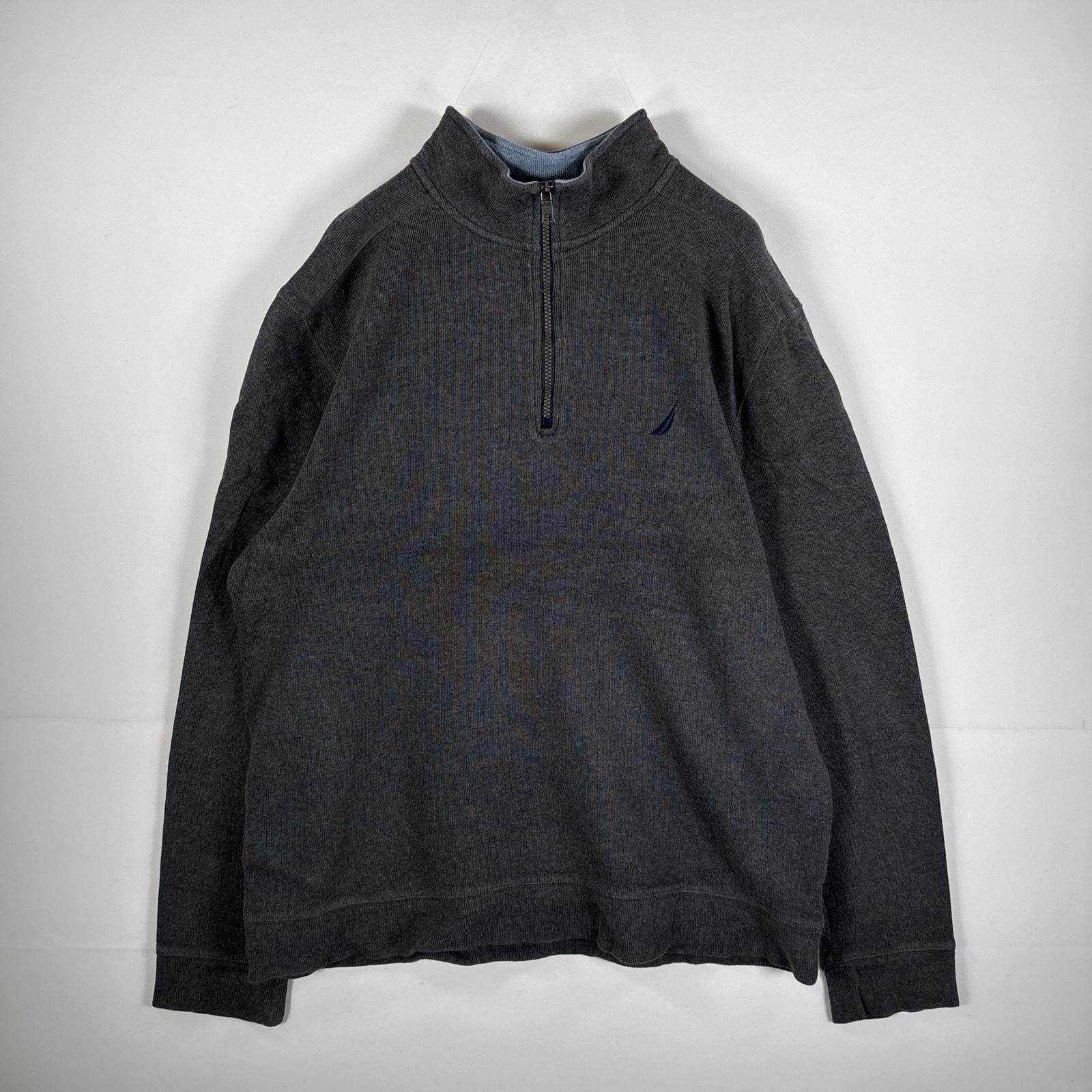 古着 ノーティカ NAUTICA スウェット ハーフジップ ワンポイントロゴ刺繍 ビッグサイズ 14041  グレー メンズ