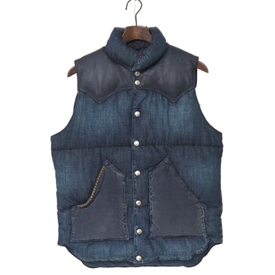 ■美品■HYSTERIC GLAMOUR × Rocky Mountain FeatherBed ヒステリックグラマー × ロッキーマウンテンフェザーベッド ダウンベスト サイズ38 デニムダウンベスト 中綿 ブランド古着【中古】20260907/RB0878