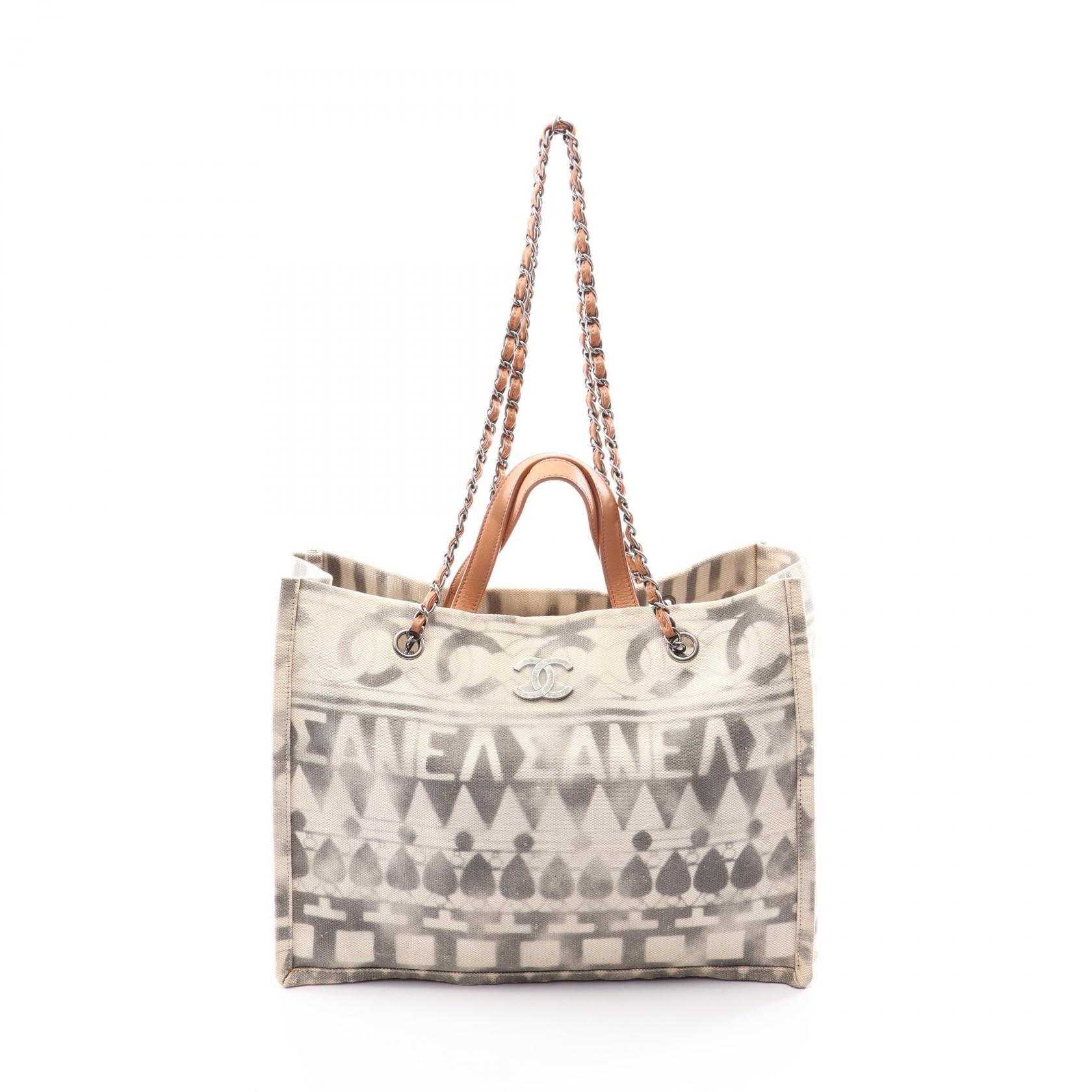 シャネル CHANEL ココマーク 2WAY トートバッグ バッグ キャンバス レザー レディース ホワイト系 / ブラウン系 【中古】
