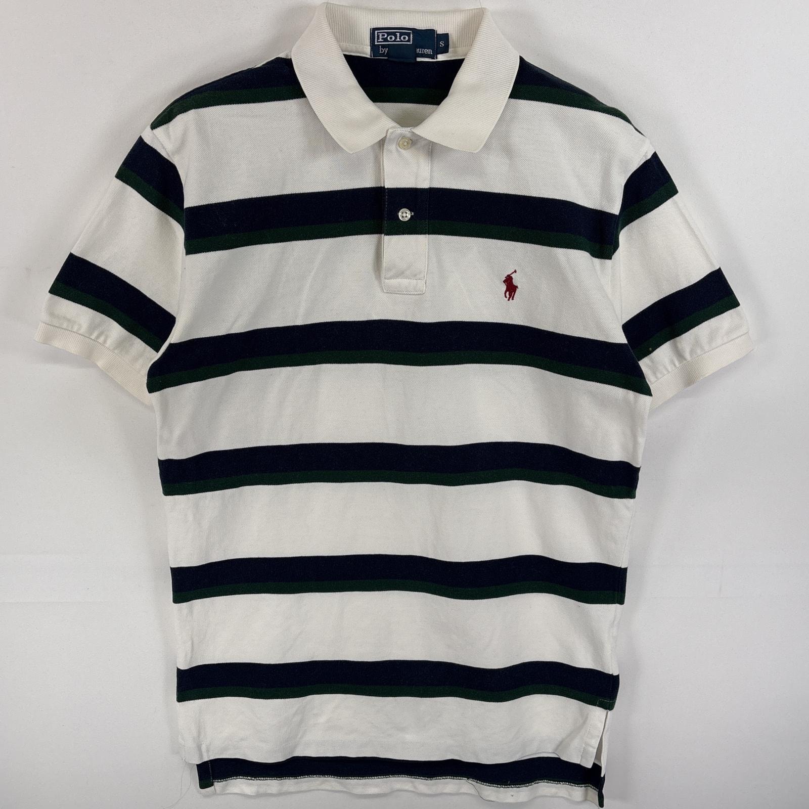 古着 90's/90年代 ポロバイラルフローレン Polo by Ralph Lauren ポロシャツ 2ボタン ワンポイント ロゴ 刺繍 マルチカラー S  ホワイト系 ボーダー メンズ