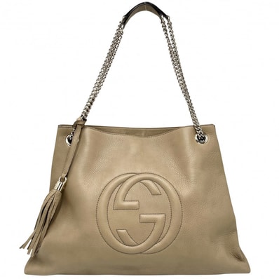 GUCCI グッチ ハンドバッグ ソーホー チェーントートバッグ インターロッキングG タッセル 肩掛け 310306 レザー ベージュ ゴールド金具 レディース【中古品】