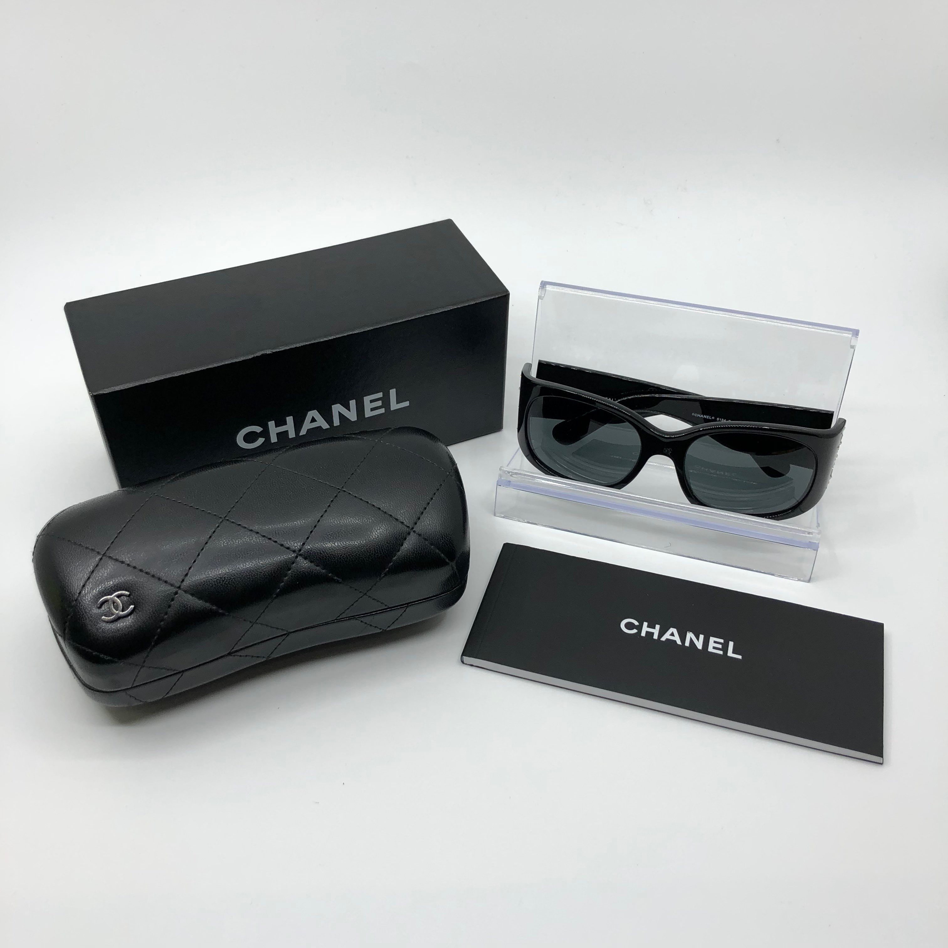 CHANEL Coco Mark Rhinestone Sunglasses "Black"