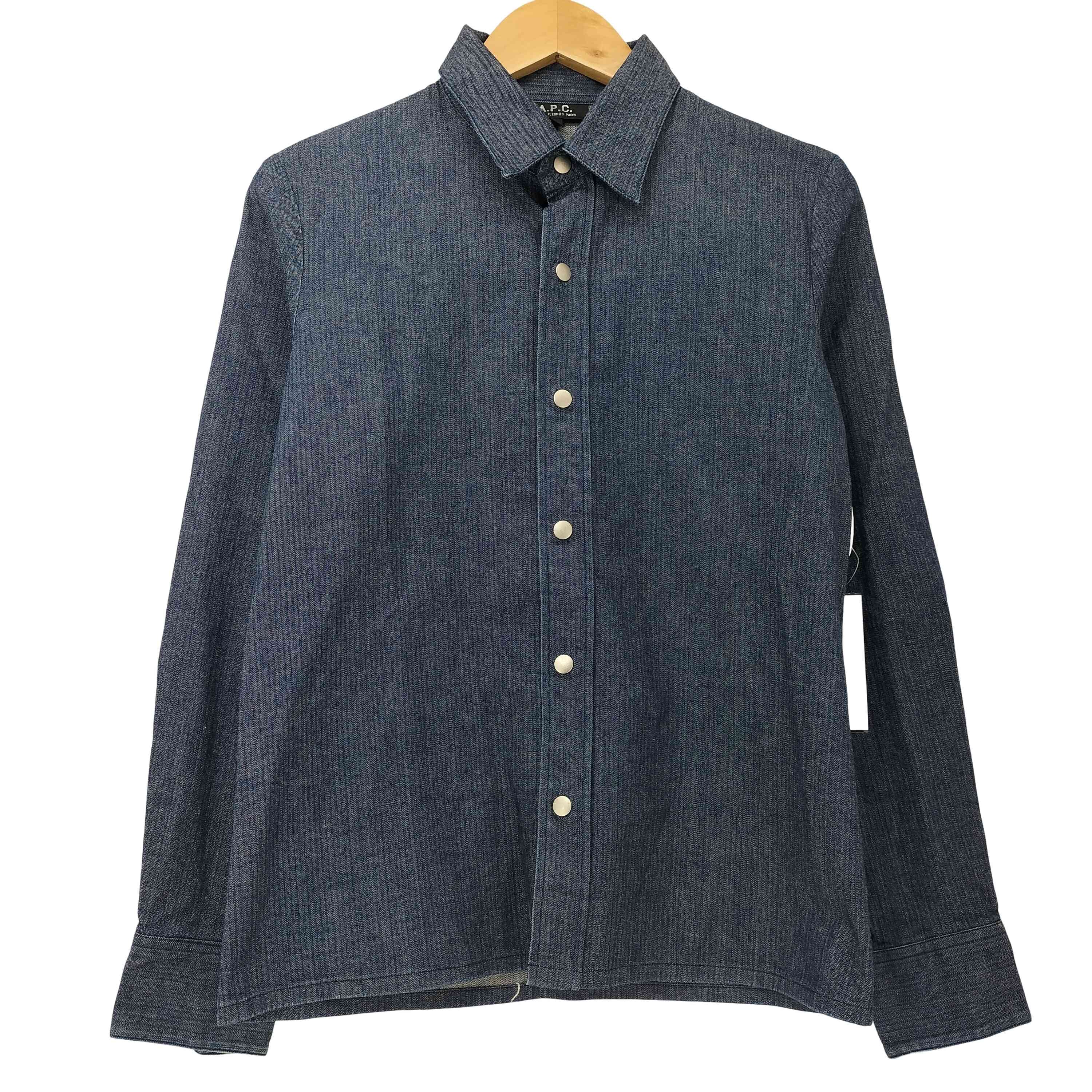 ヘリンボーン スナップボタン デニム シャツ【1142552972400】