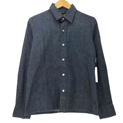 ヘリンボーン スナップボタン デニム シャツ【1142552972400】