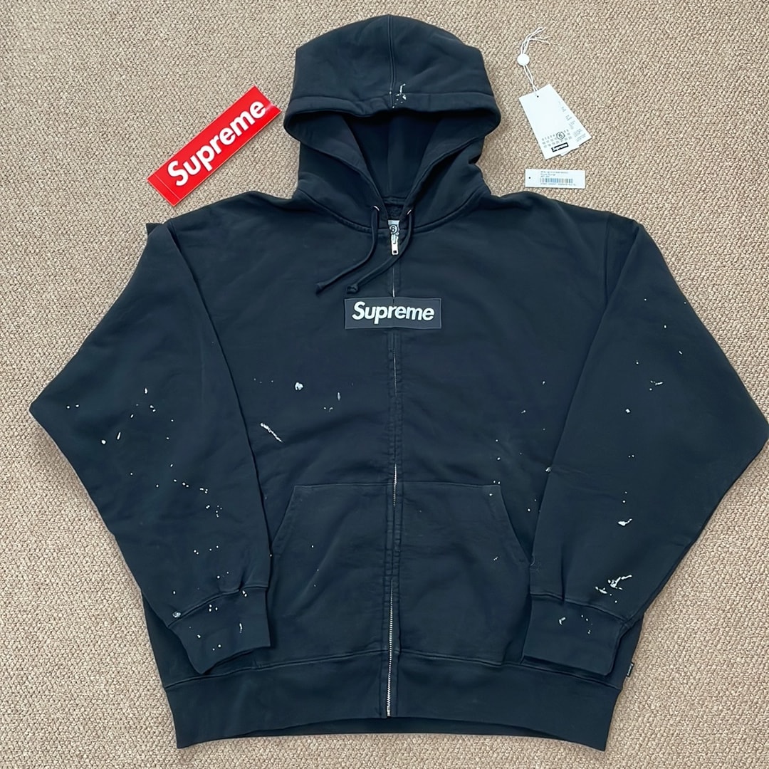 Supreme x MM6 Maison Margiela Box Logo Zip Up Hooded Sweatshirt "Black"