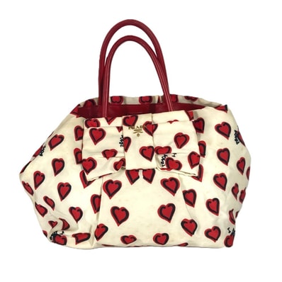 プラダ PRADA ハート ロゴ ハンドバッグ カバン バイカラー トートバッグ レザー/ナイロン ホワイト