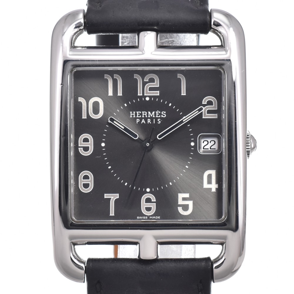 エルメス HERMES CC1.810 ケープコッド デイト グレー クォーツ メンズ 美品 腕時計 N#151034