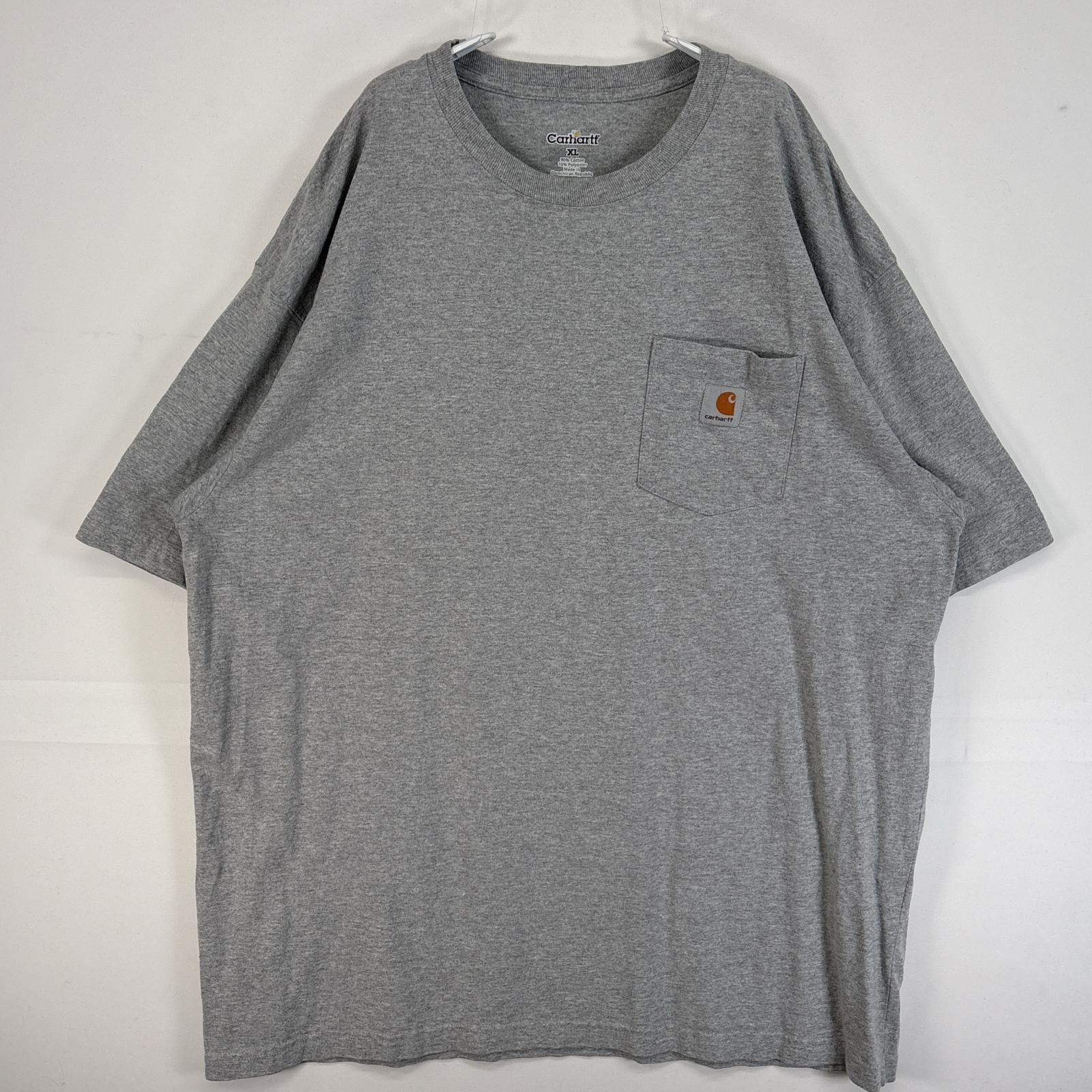 古着 カーハート Carhartt 半袖Tシャツ ワンポイント ロゴ 大きいサイズ 肉厚 胸ポケ XL グレー 無地 メンズ