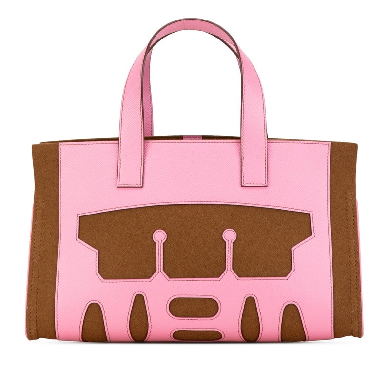 エルメス プティアッシュ トートPM トートバッグ ハンドバッグ ピンク ブラウン フェルト ヴォーエプソン レディース HERMES 中古