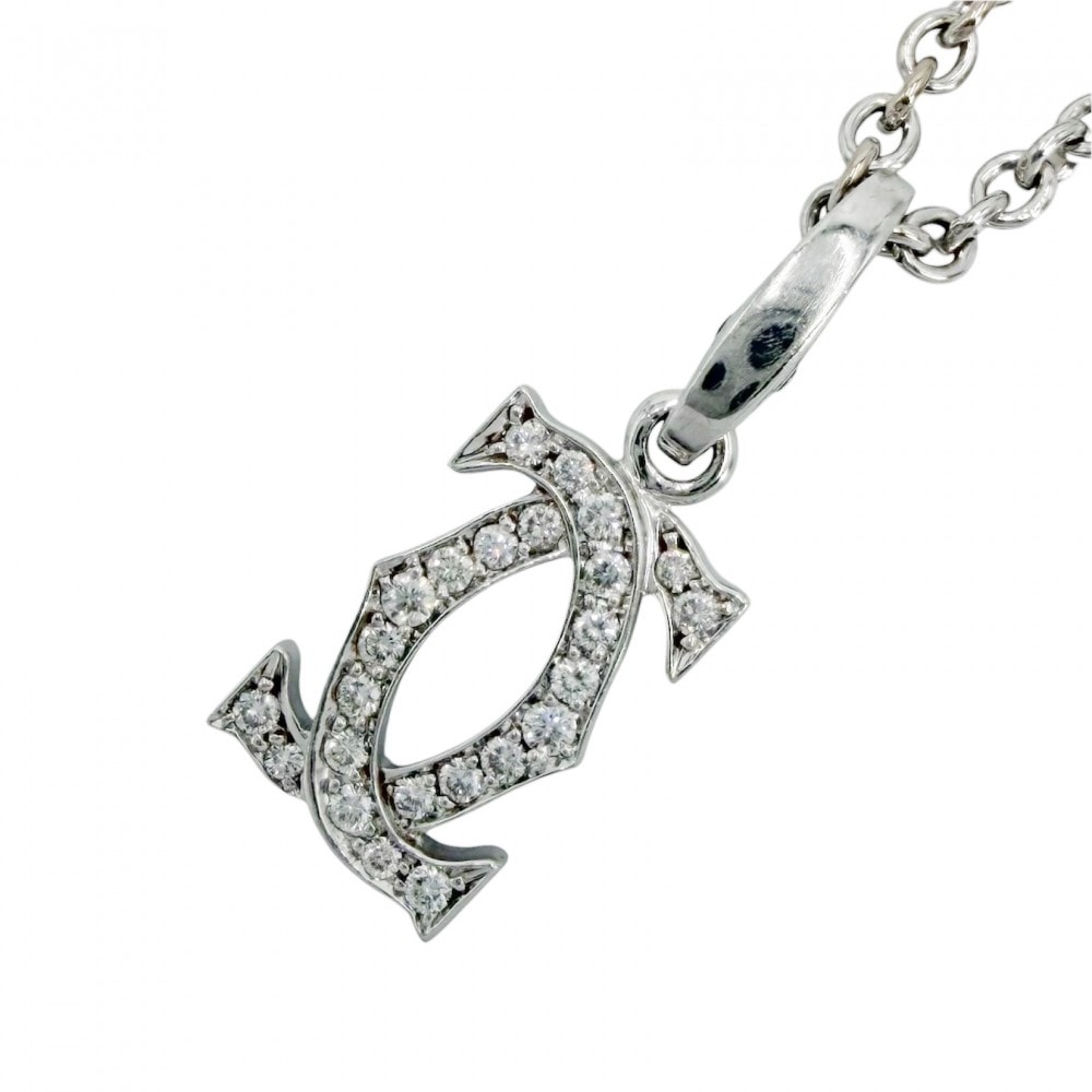 CARTIER カルティエ ネックレス フォルサ チェーン 2Cチャーム セット ペンダント 18金WG Au750 ジュエリー アクセサリー K18ホワイトゴールド    ダイヤモンド レディース 約10.7g【中古品】