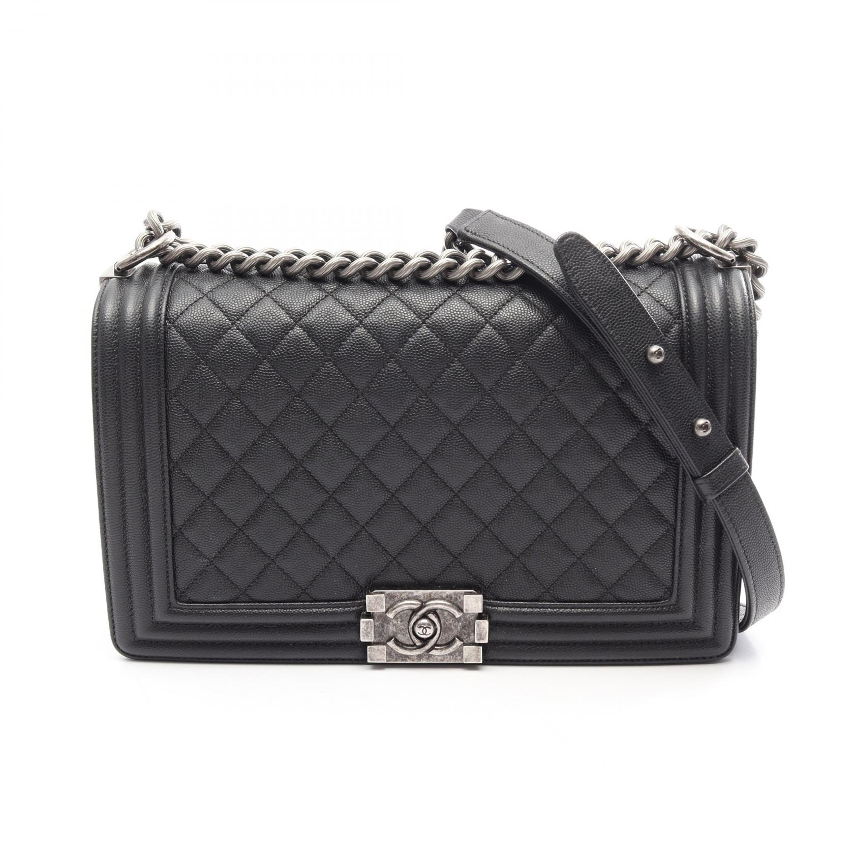 シャネル CHANEL ボーイシャネル ラージ シェブロン ショルダーバッグ バッグ キャビアスキン(グレインドカーフ) レディース ブラック系 A92193 【中古】