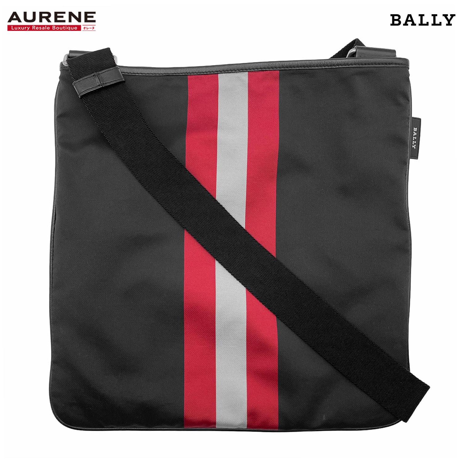 BALLY バリー ショルダーバッグ ストライプ ナイロン レザー ブラック メンズ
 【中古】