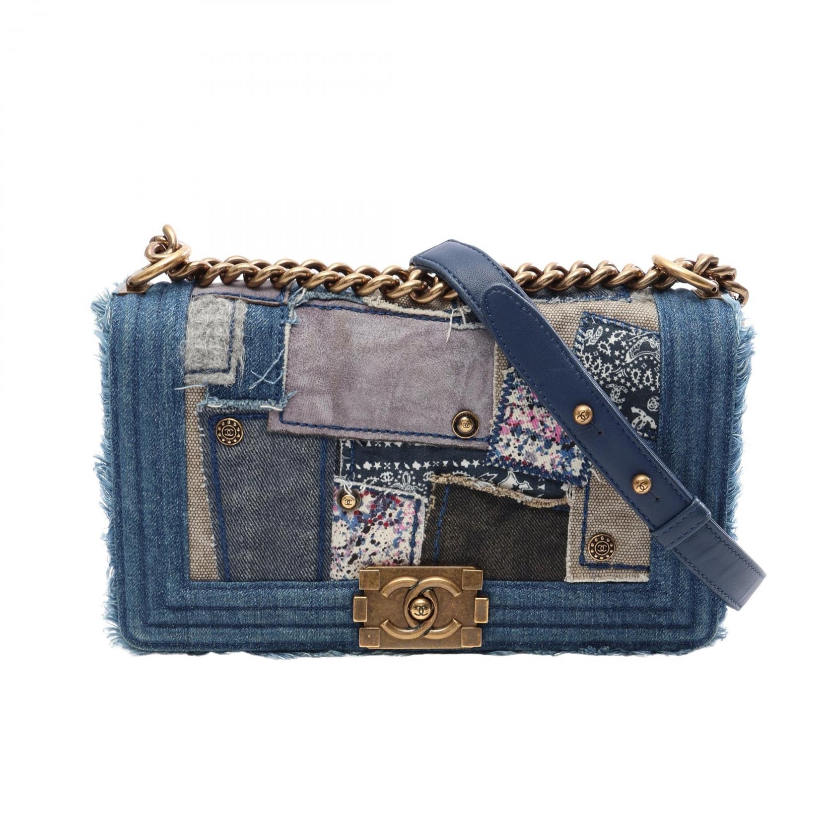 シャネル CHANEL ボーイシャネル パッチワーク ショルダーバッグ バッグ デニム レディース ブルー系 A67086 【中古】
