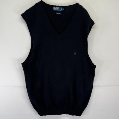 古着 ポロバイラルフローレン Polo by Ralph Lauren ベスト コットンニット 大きいサイズ ワンポイントロゴ 14041 ブラック メンズ