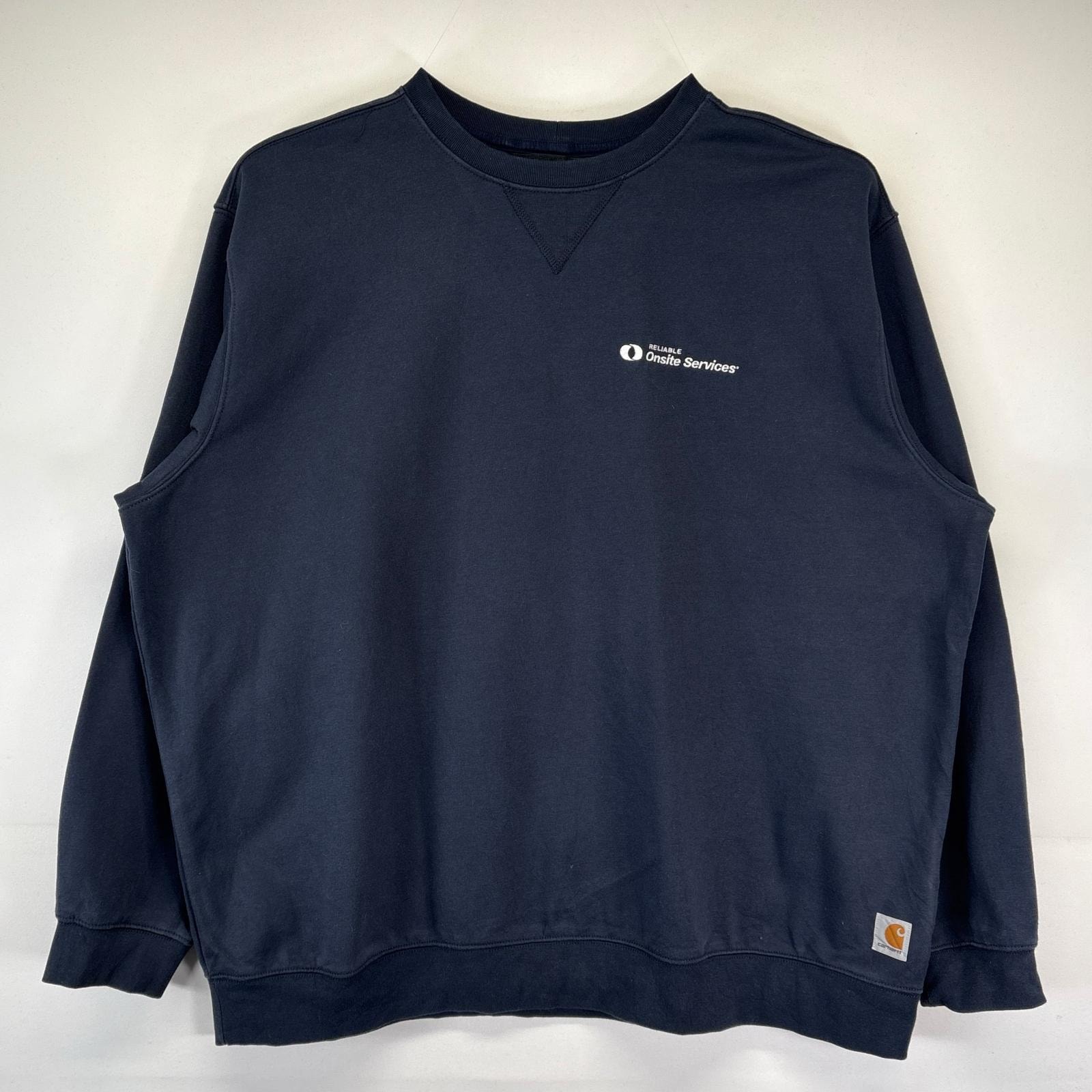 古着 カーハート Carhartt スウェット 大きいサイズ クルーネック トレーナー ワンポイントロゴ刺繍 企業刺繍 3XL  ネイビー メンズ