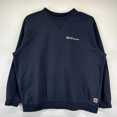 古着 カーハート Carhartt スウェット 大きいサイズ クルーネック トレーナー ワンポイントロゴ刺繍 企業刺繍 3XL ネイビー メンズ