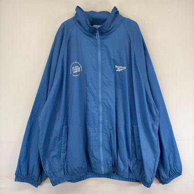 古着 90's/90年代 リーボック Reebok ナイロンジャケット フルジップ プリント ワンポイント バックロゴ ロゴ 2XL 水色系 メンズ