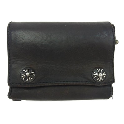 Chrome Hearts 3-Fold Cross Ball Leather Wallet "Black"
