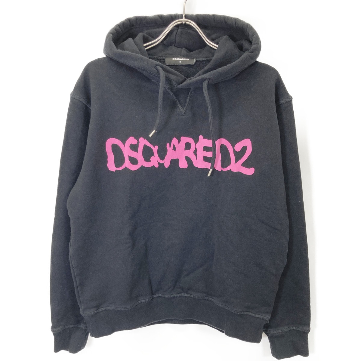 ディースクエアード 21年 S71GU0453 ブラック×ピンク プルオーバー フーディー M