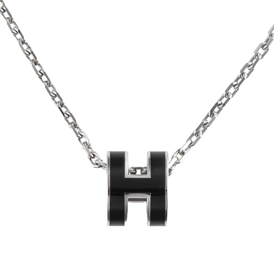 HERMES エルメス ミニ ポップH ペンダント POP H ネックレス メタル シルバー ブラック【中古】