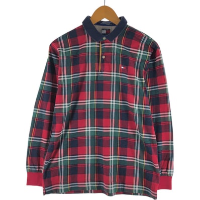 古着 90年代~ トミーヒルフィガー TOMMY HILFIGER 長袖 チェック ポロシャツ メンズXL相当 ヴィンテージ/eaa535320