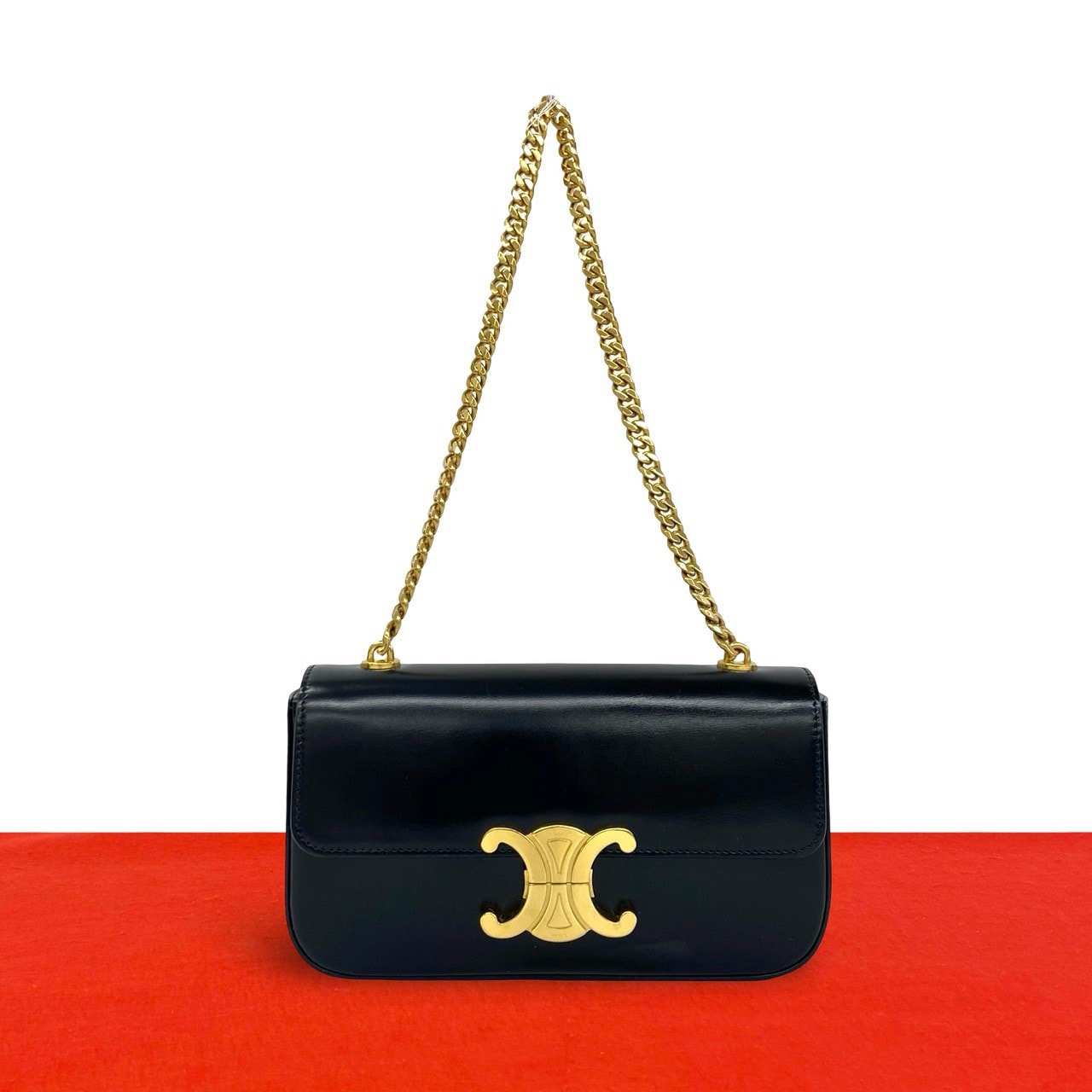 CELINE セリーヌ クロード トリオンフ ロゴ 金具  レザー ショルダーバッグ ブラック
 60220