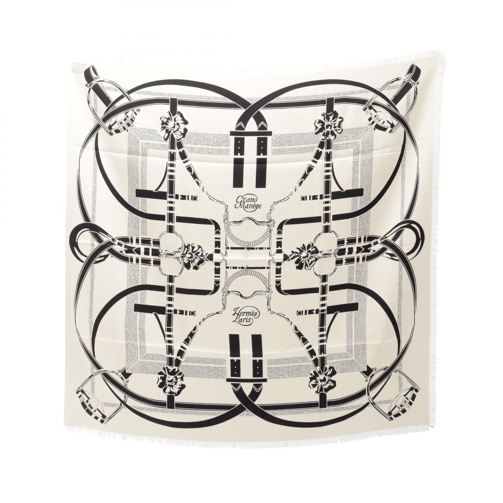 エルメス HERMES カレ Grand Manege スカーフ 衣料品 シルク シルク レディース アイボリー系 / ブラック系 【中古】