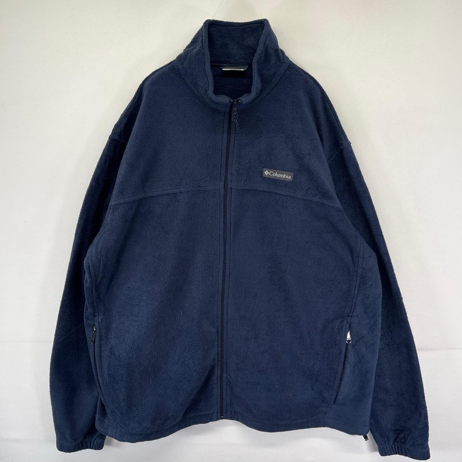 古着 コロンビア Columbia フリース ジャケット フルジップ ワンポイント アウトドア 大きいサイズ 2XL  ネイビー系 メンズ