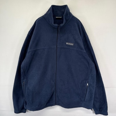 古着 コロンビア Columbia フリース ジャケット フルジップ ワンポイント アウトドア 大きいサイズ 2XL ネイビー系 メンズ