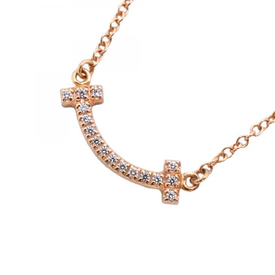 【6jdb0415-41】ティファニー ネックレス Tスマイル ミニ K18PG ピンクゴールド ダイヤモンド【中古】レディース